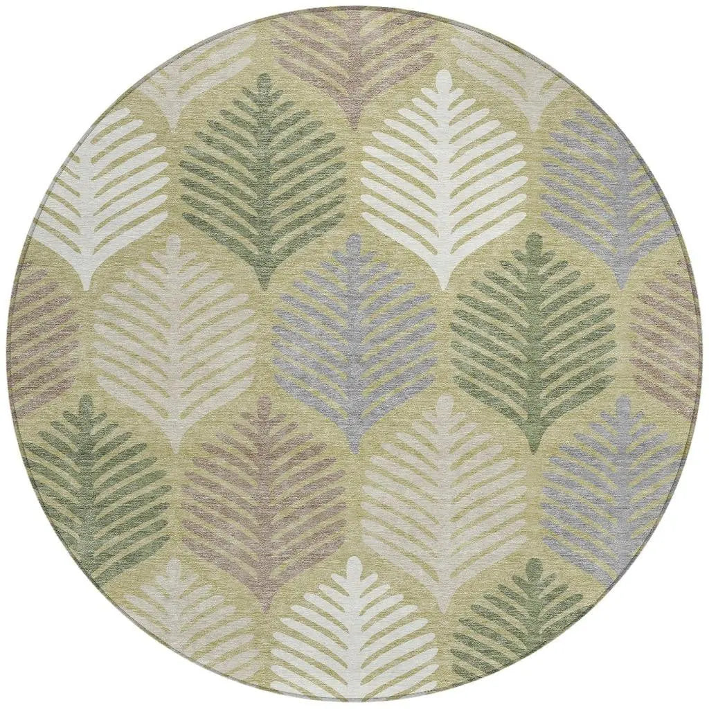 8' Green And Ivory Round Floral Washable Indoor Outdoor Area Rug Homeroots Outdoor