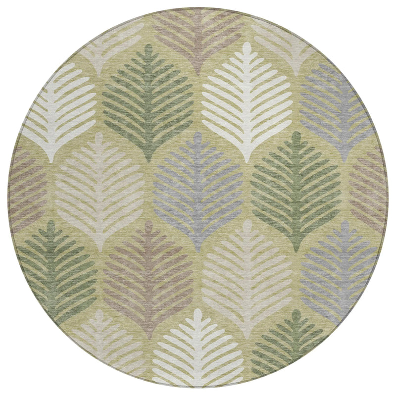 8' Green And Ivory Round Floral Washable Indoor Outdoor Area Rug Homeroots Outdoor