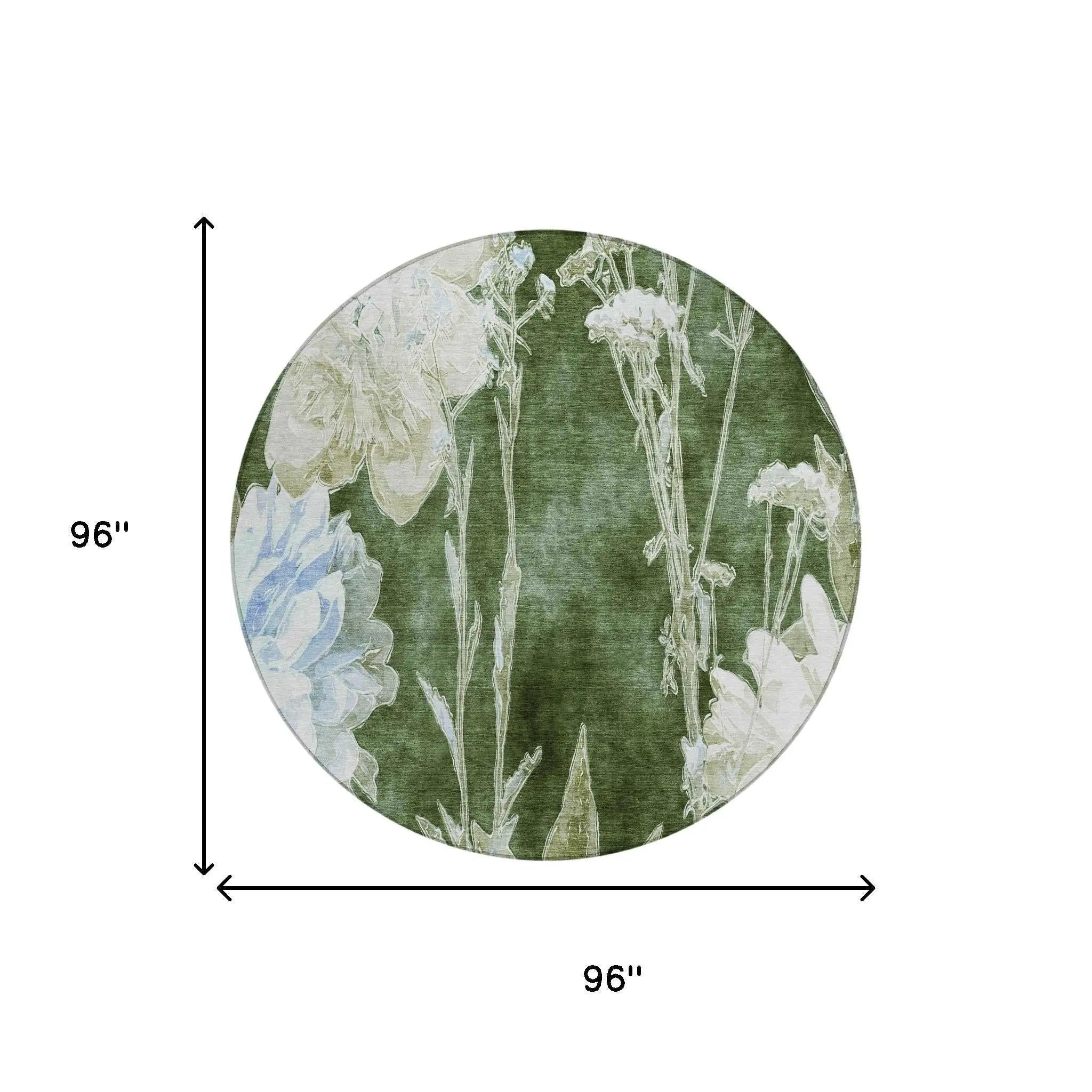 8' Green And Ivory Round Floral Washable Indoor Outdoor Area Rug Homeroots Outdoor