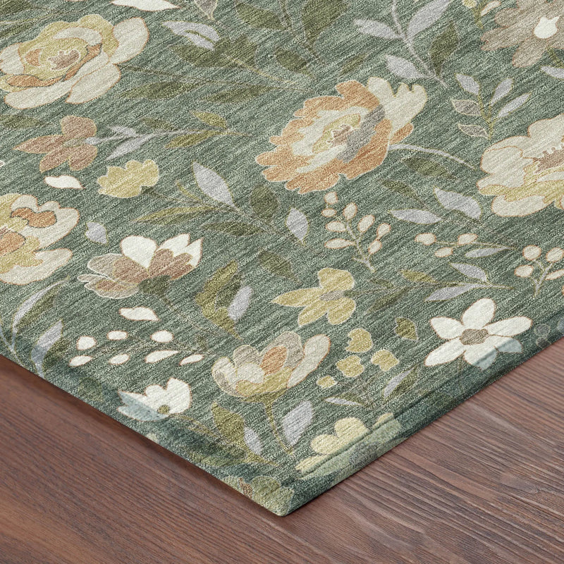 8' Green And Ivory Round Floral Washable Indoor Outdoor Area Rug Homeroots Outdoor