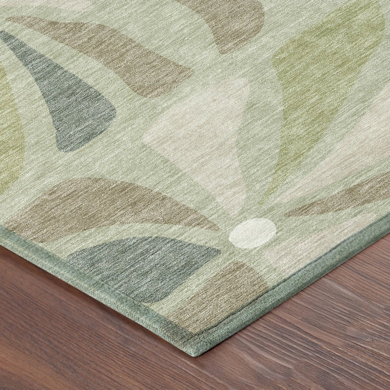 8' Green And Ivory Round Floral Washable Indoor Outdoor Area Rug Homeroots Outdoor