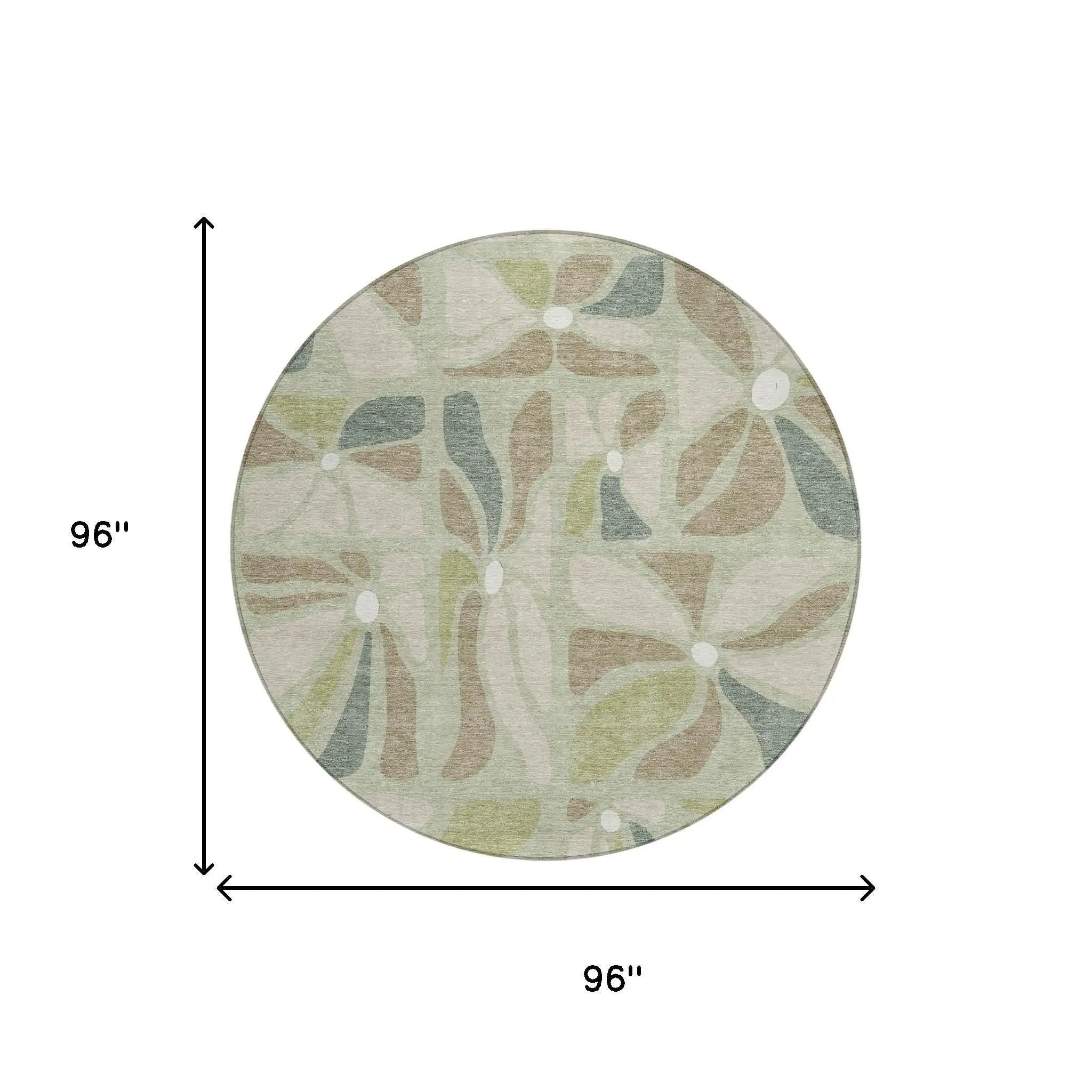 8' Green And Ivory Round Floral Washable Indoor Outdoor Area Rug Homeroots Outdoor