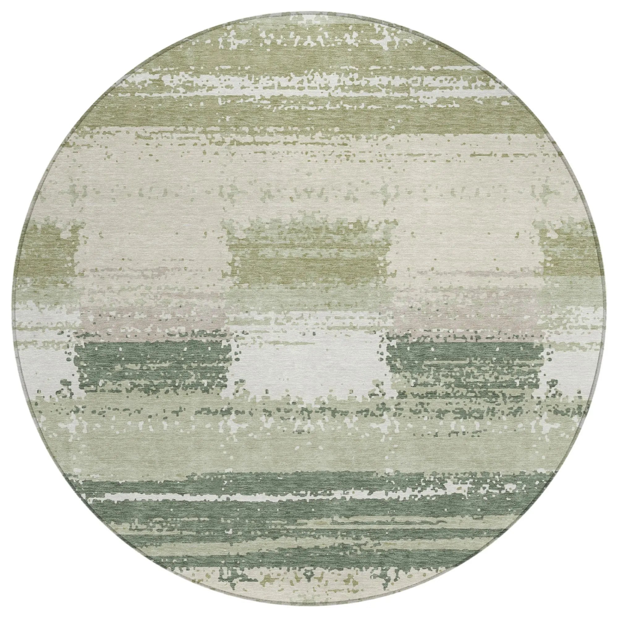 8' Green And Ivory Round Geometric Washable Indoor Outdoor Area Rug Homeroots Outdoor