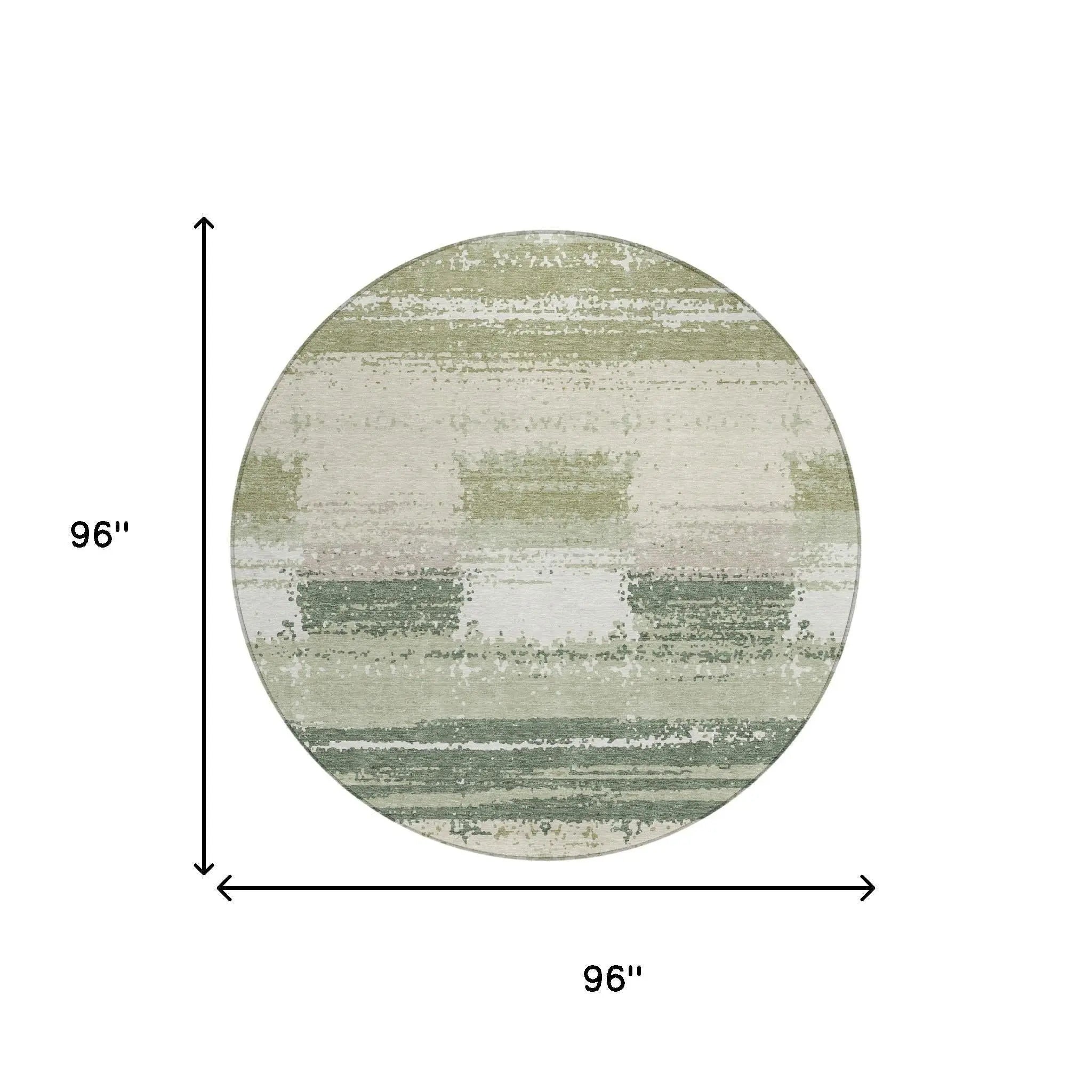 8' Green And Ivory Round Geometric Washable Indoor Outdoor Area Rug Homeroots Outdoor