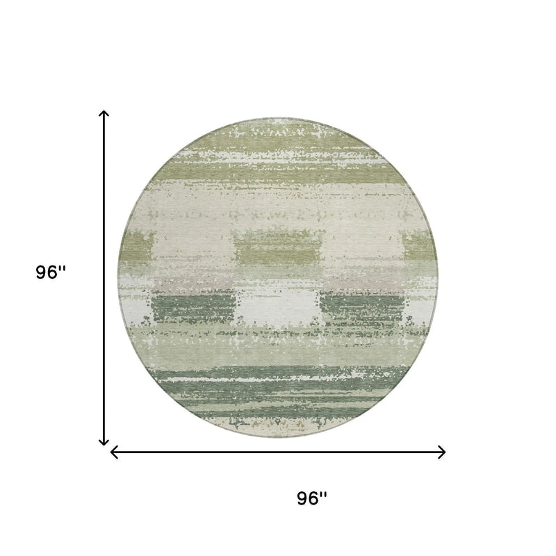 8' Green And Ivory Round Geometric Washable Indoor Outdoor Area Rug Homeroots Outdoor
