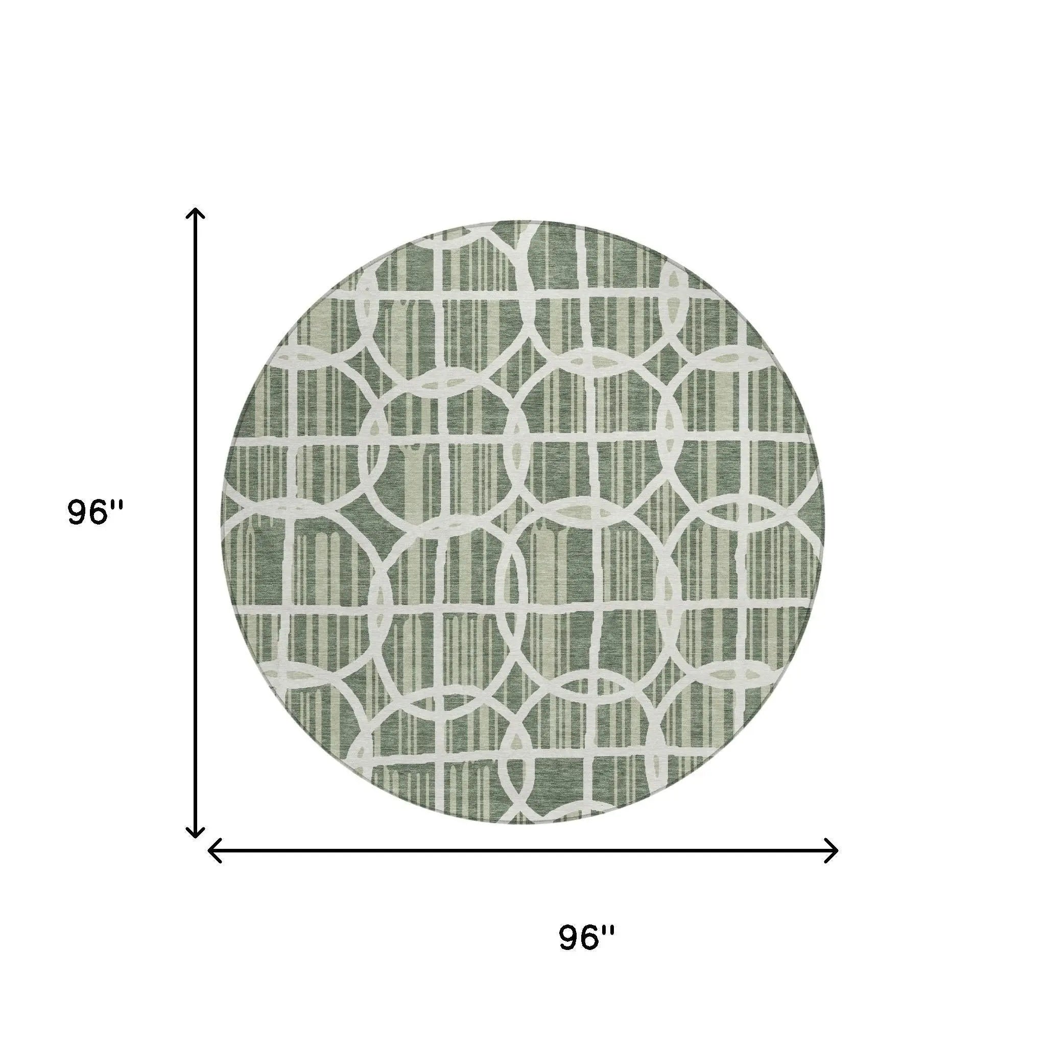 8' Green And Ivory Round Geometric Washable Indoor Outdoor Area Rug Homeroots Outdoor