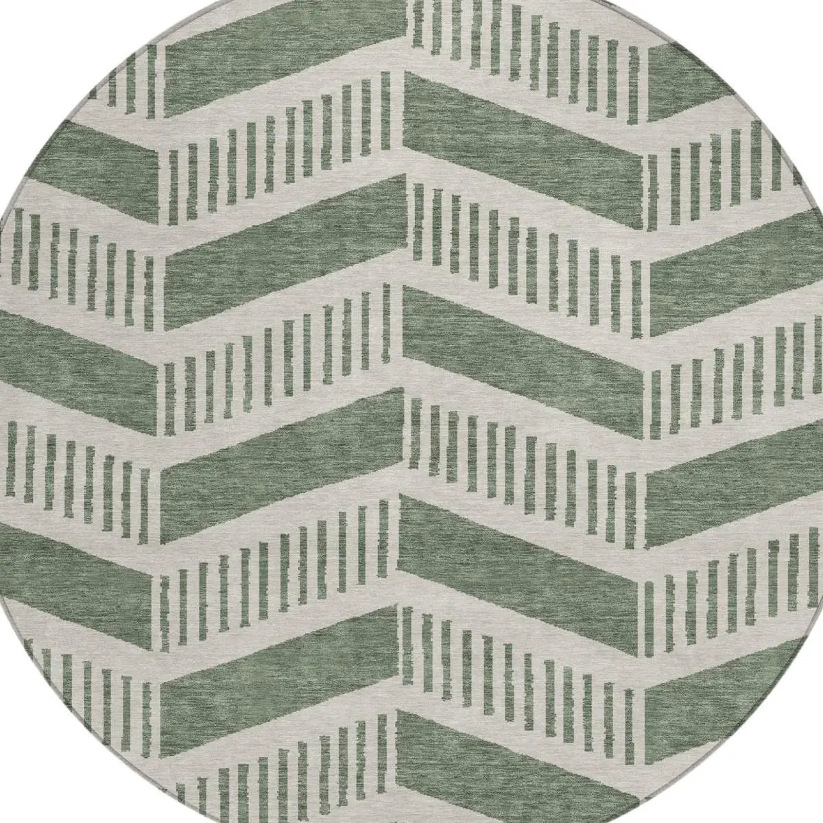 8' Green And Ivory Round Geometric Washable Indoor Outdoor Area Rug Homeroots Outdoor