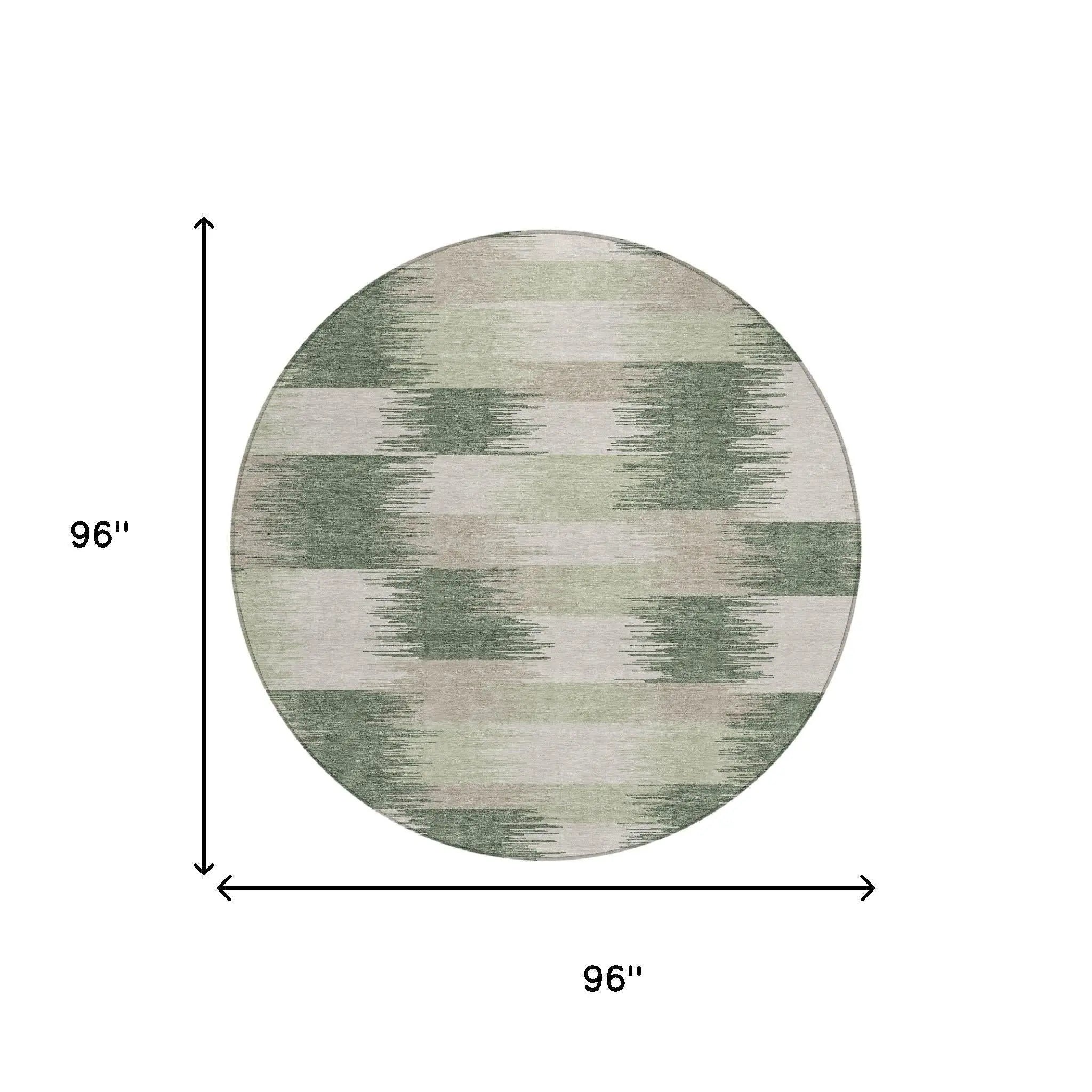 8' Green And Ivory Round Geometric Washable Indoor Outdoor Area Rug Homeroots Outdoor