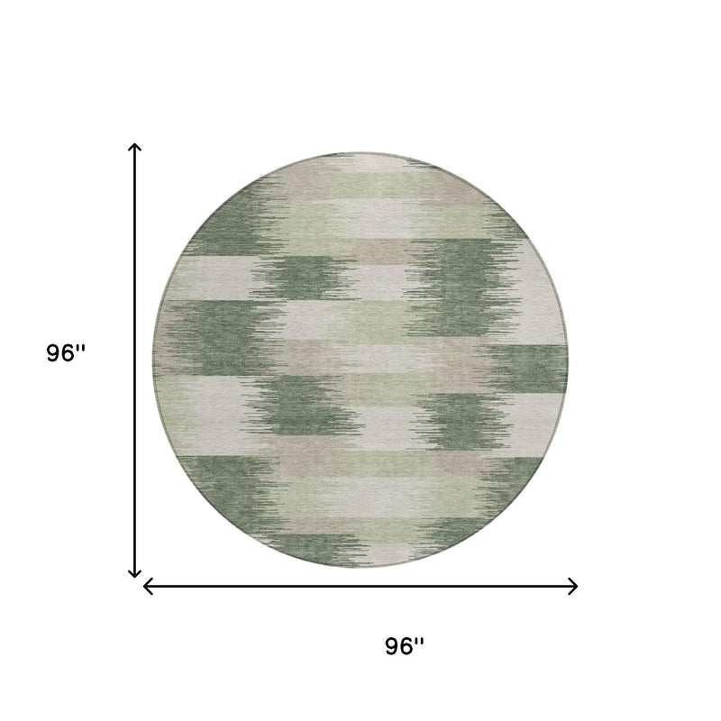 8' Green And Ivory Round Geometric Washable Indoor Outdoor Area Rug Homeroots Outdoor