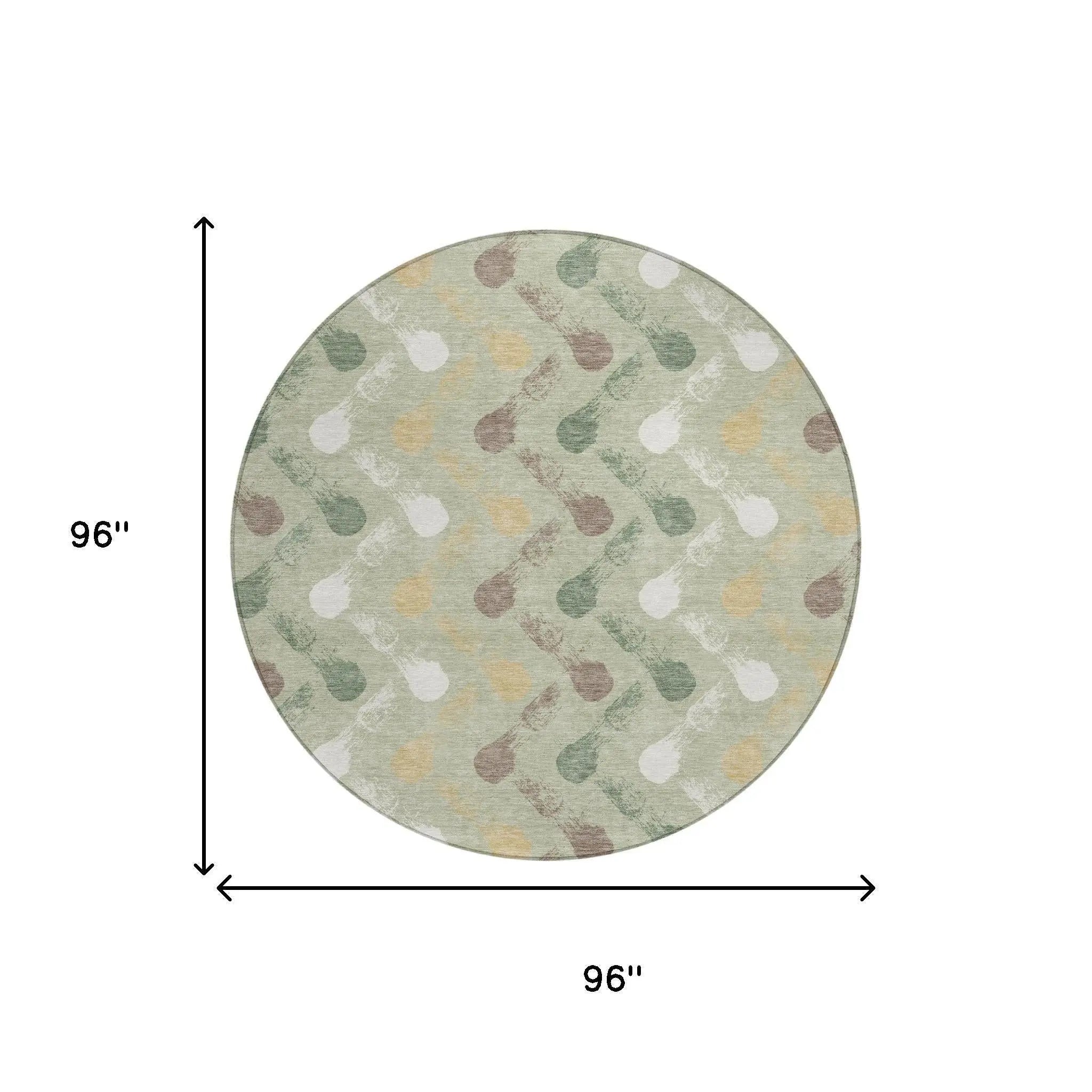 8' Green And Ivory Round Geometric Washable Indoor Outdoor Area Rug Homeroots Outdoor