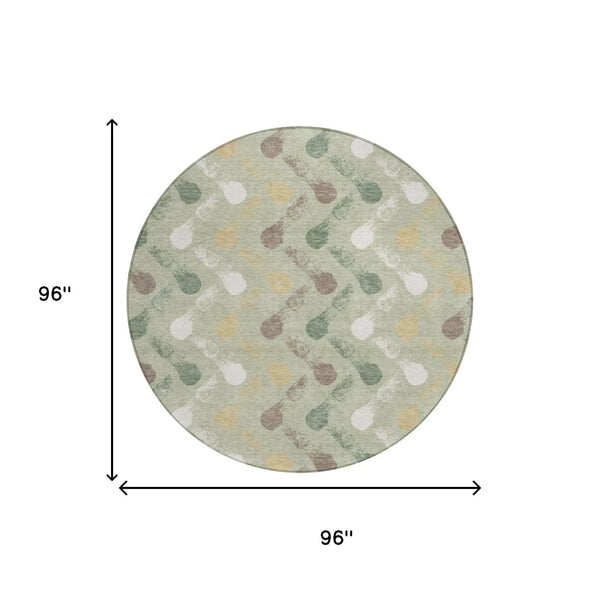 8' Green And Ivory Round Geometric Washable Indoor Outdoor Area Rug Homeroots Outdoor