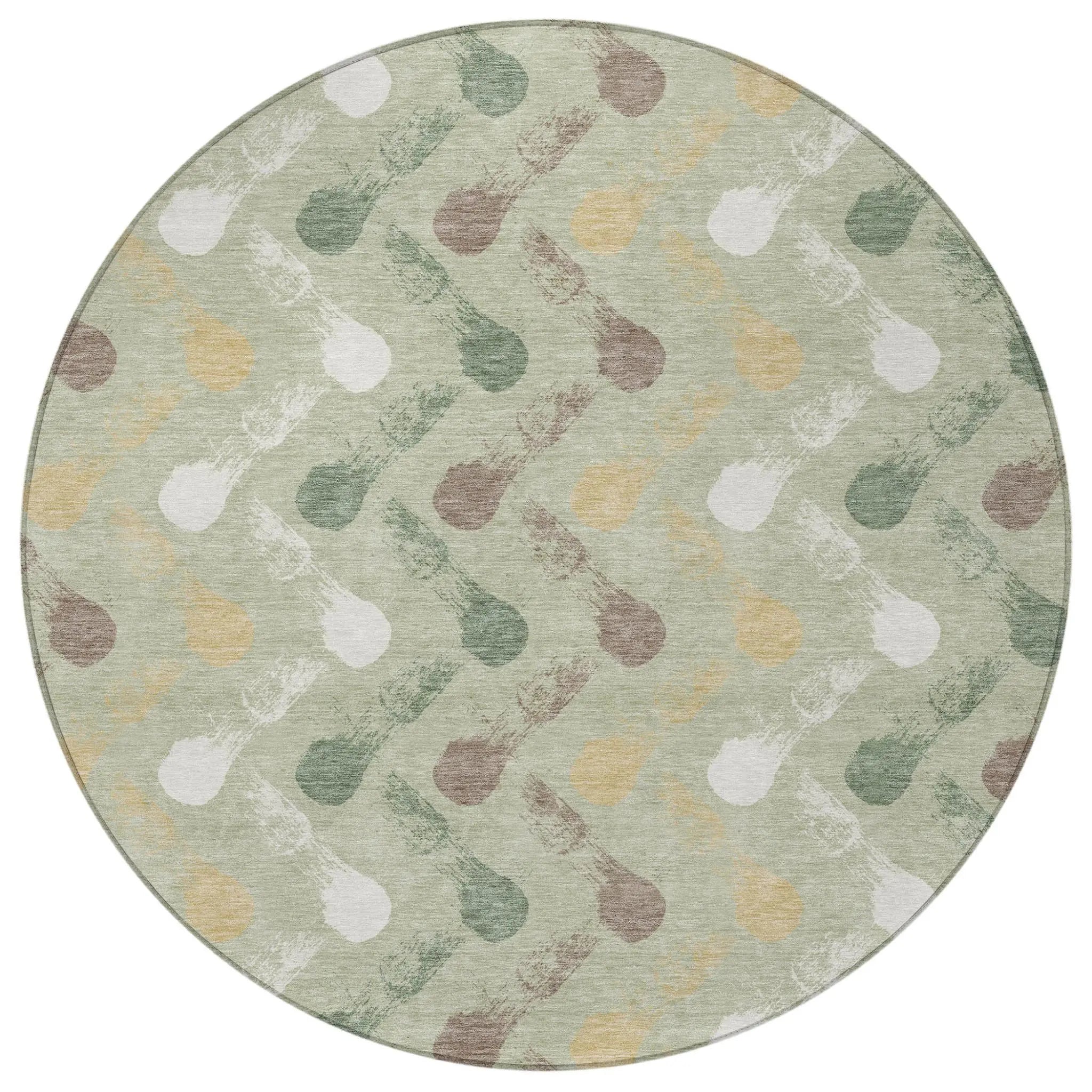 8' Green And Ivory Round Geometric Washable Indoor Outdoor Area Rug Homeroots Outdoor