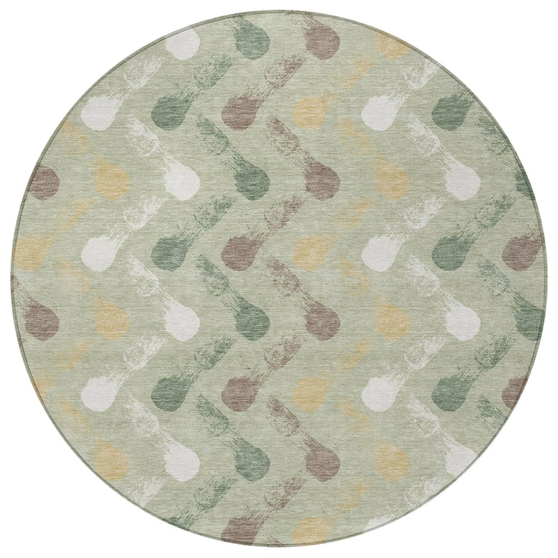 8' Green And Ivory Round Geometric Washable Indoor Outdoor Area Rug Homeroots Outdoor