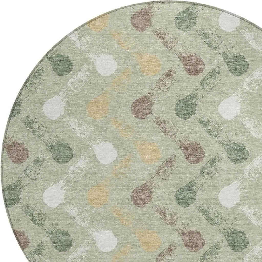 8' Green And Ivory Round Geometric Washable Indoor Outdoor Area Rug Homeroots Outdoor