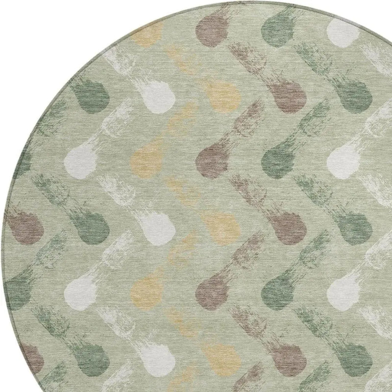 8' Green And Ivory Round Geometric Washable Indoor Outdoor Area Rug Homeroots Outdoor