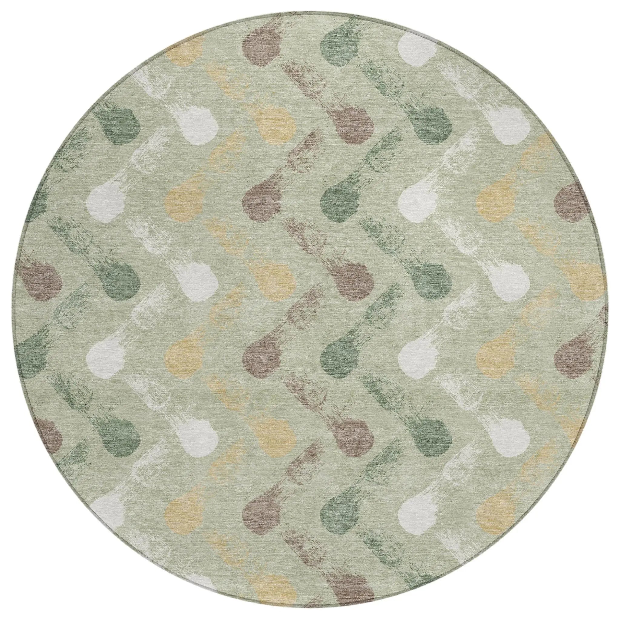 8' Green And Ivory Round Geometric Washable Indoor Outdoor Area Rug Homeroots Outdoor