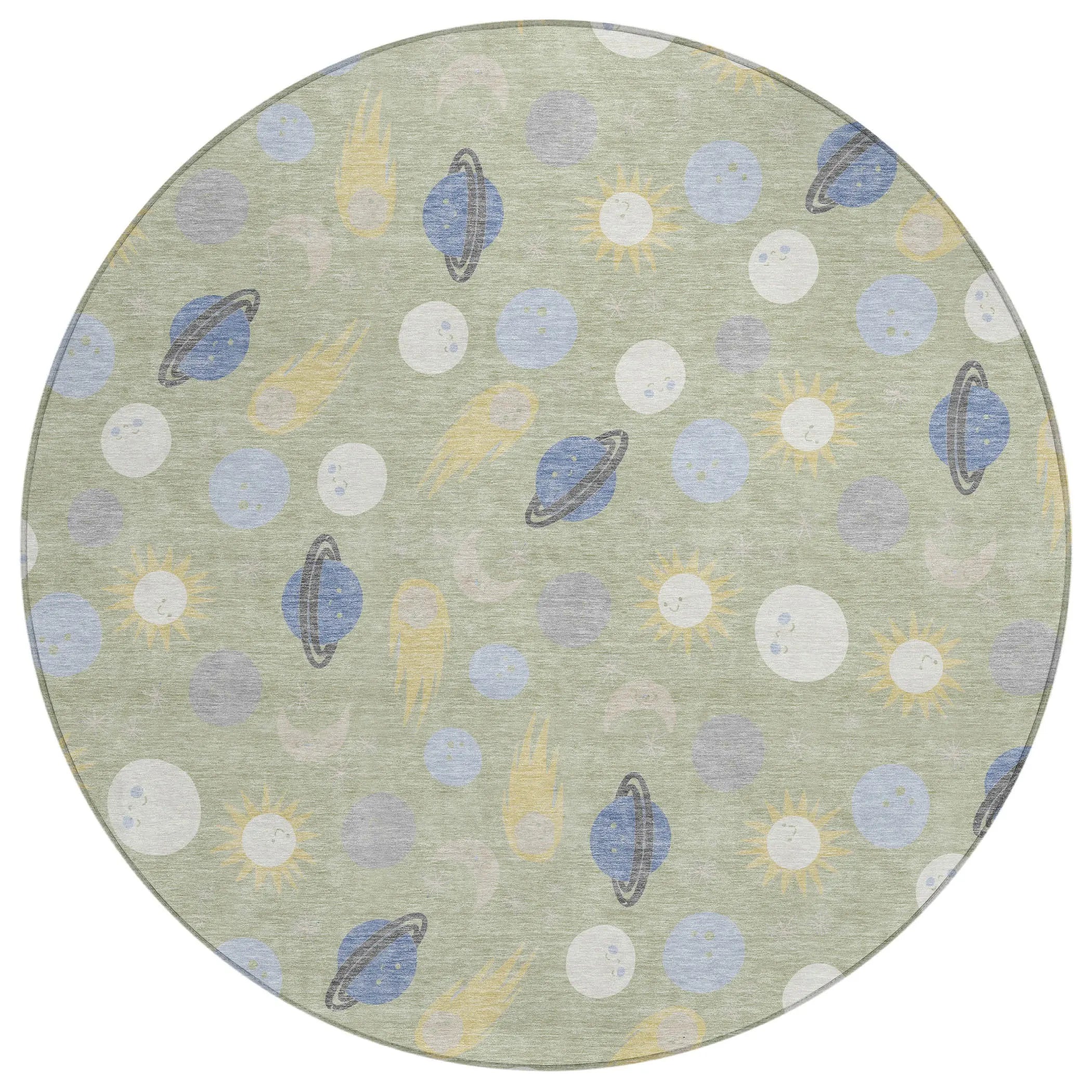 8' Green And Ivory Round Geometric Washable Indoor Outdoor Area Rug Homeroots Outdoor