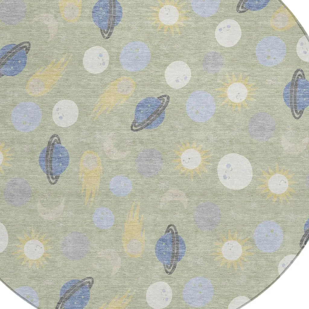8' Green And Ivory Round Geometric Washable Indoor Outdoor Area Rug Homeroots Outdoor