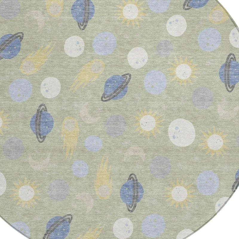 8' Green And Ivory Round Geometric Washable Indoor Outdoor Area Rug Homeroots Outdoor