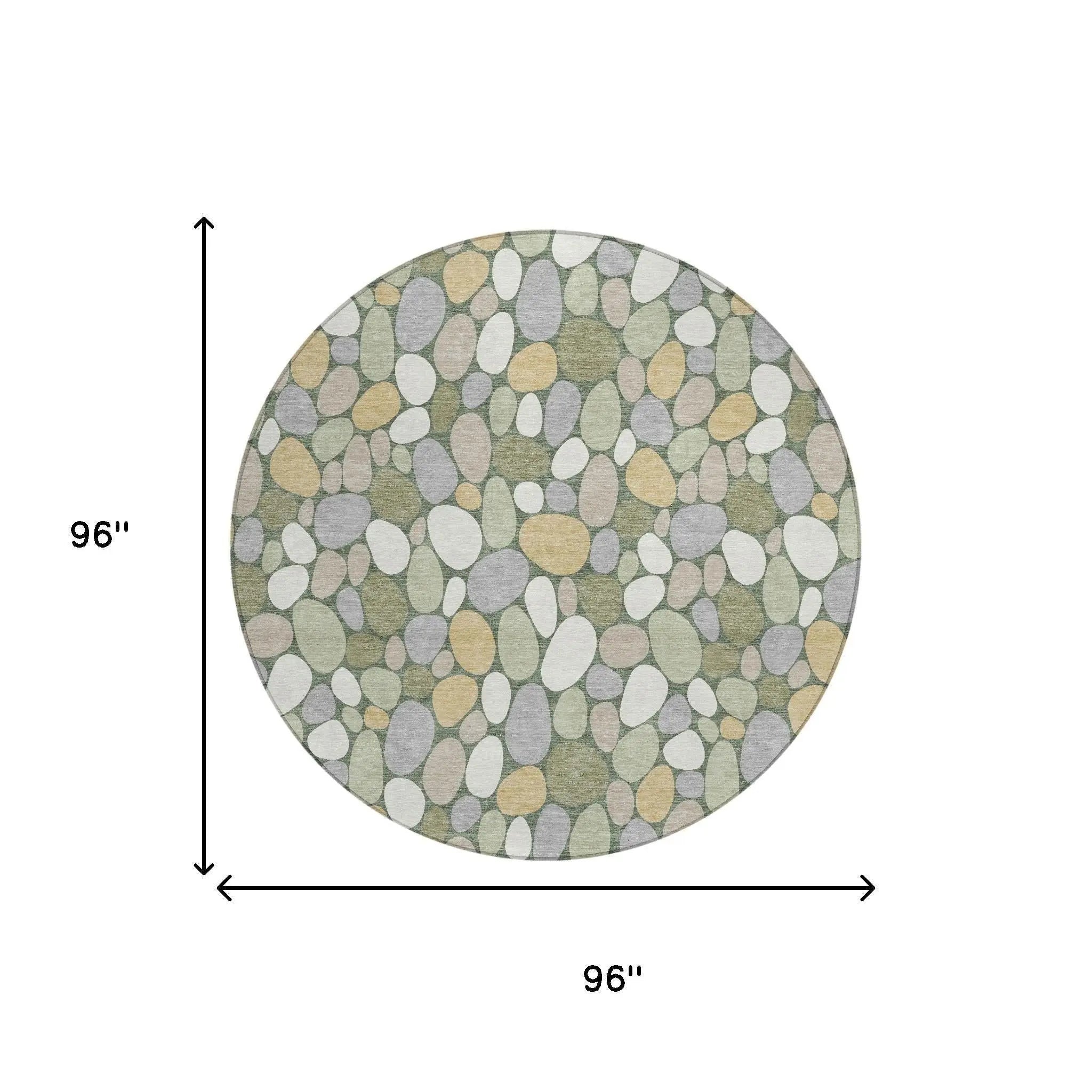 8' Green And Ivory Round Geometric Washable Indoor Outdoor Area Rug Homeroots Outdoor