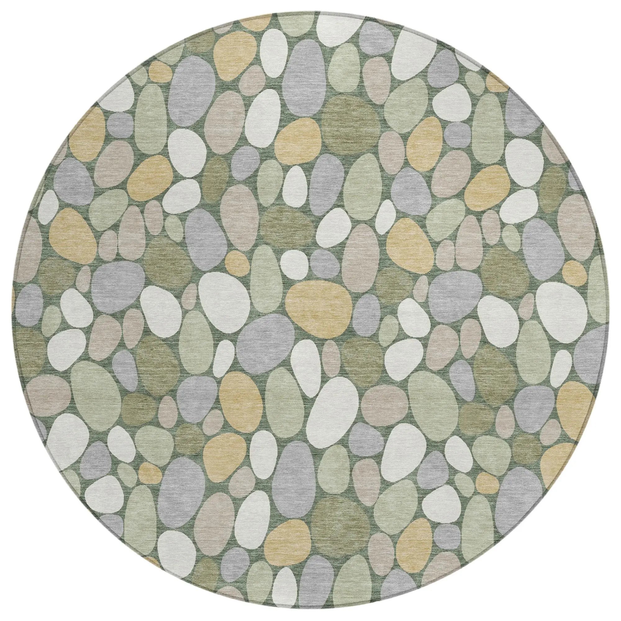 8' Green And Ivory Round Geometric Washable Indoor Outdoor Area Rug Homeroots Outdoor