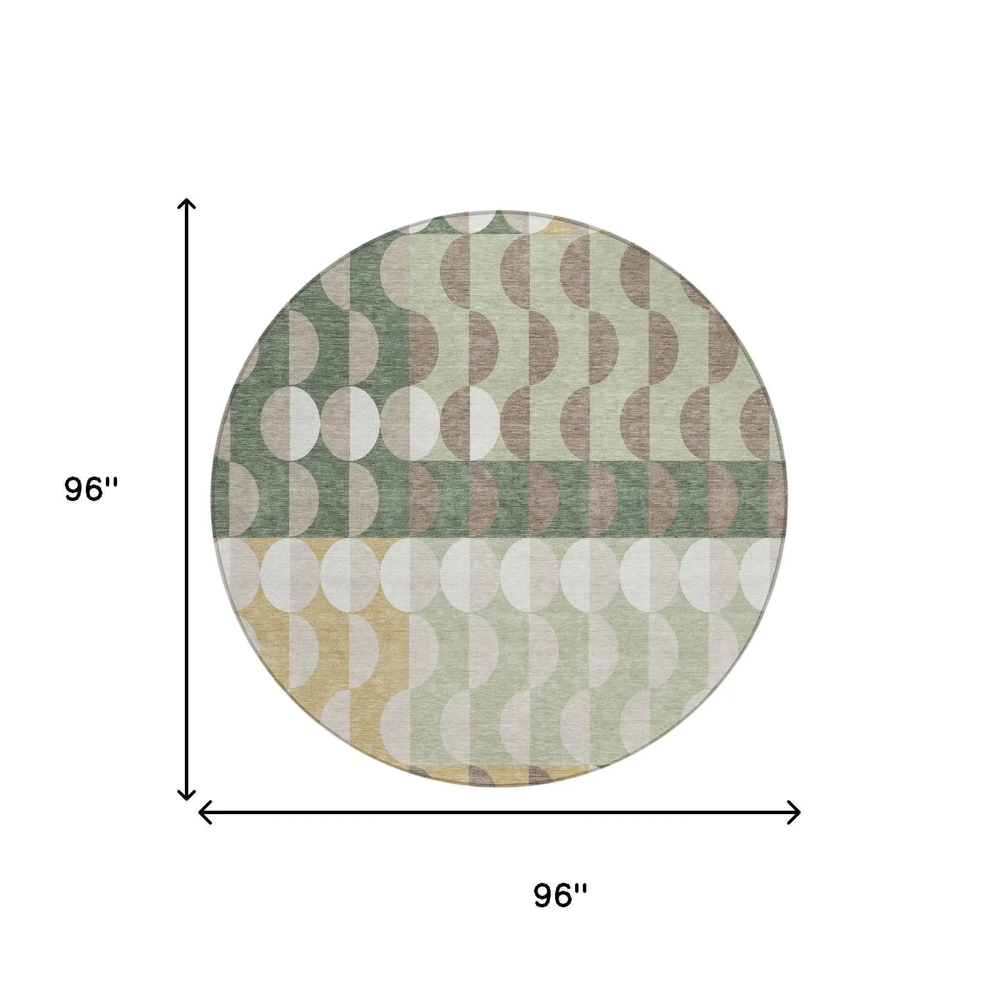 8' Green And Ivory Round Geometric Washable Indoor Outdoor Area Rug Homeroots Outdoor