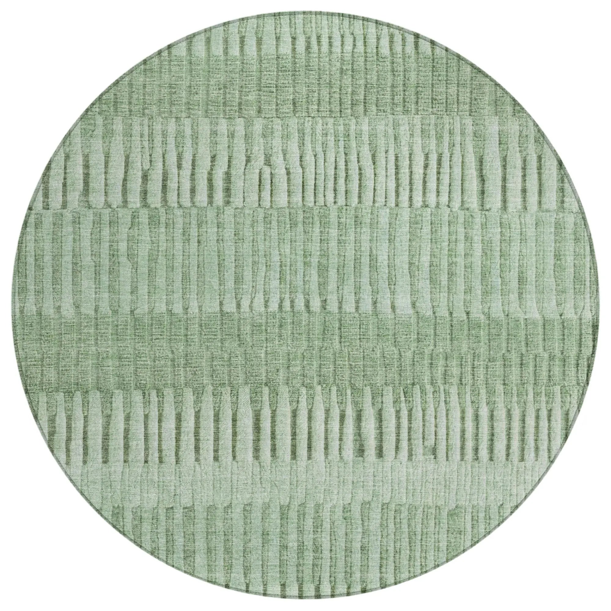 8' Green And Ivory Round Striped Washable Indoor Outdoor Area Rug Homeroots Outdoor