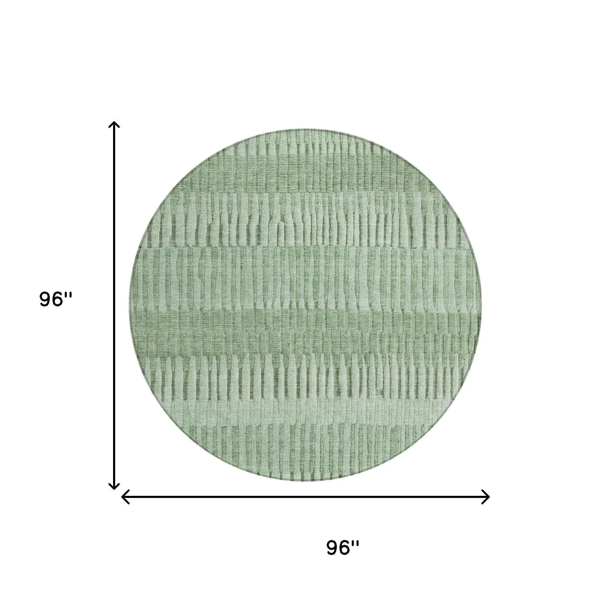 8' Green And Ivory Round Striped Washable Indoor Outdoor Area Rug Homeroots Outdoor