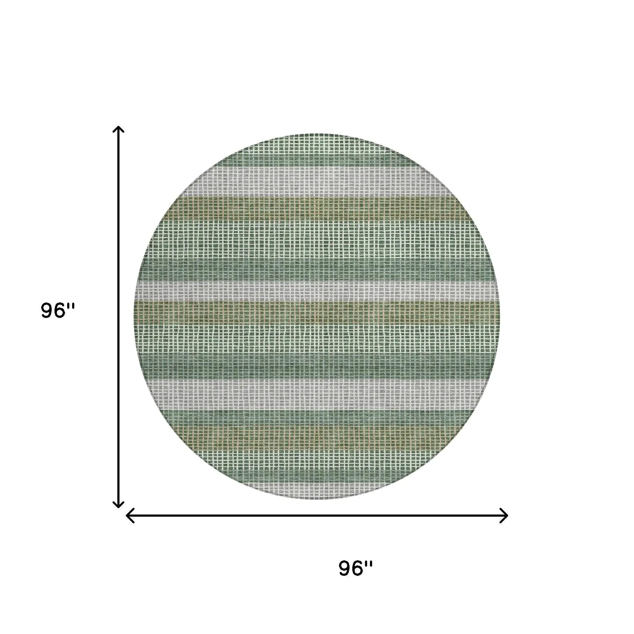 8' Green And Ivory Round Striped Washable Indoor Outdoor Area Rug Homeroots Outdoor