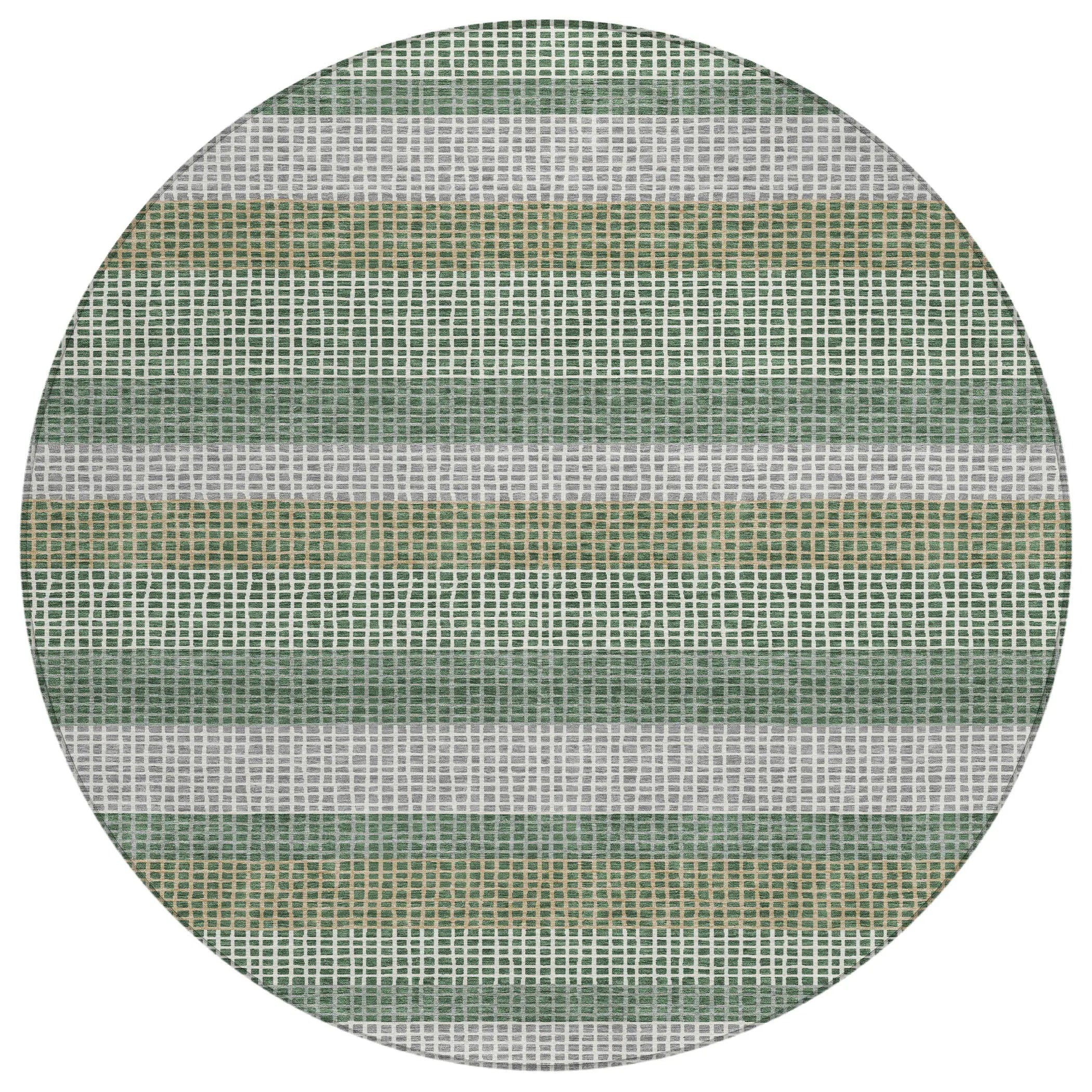 8' Green And Ivory Round Striped Washable Indoor Outdoor Area Rug Homeroots Outdoor