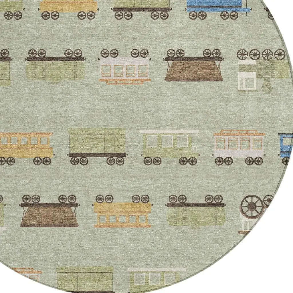 8' Green And Khaki Round Abstract Washable Indoor Outdoor Area Rug Homeroots Outdoor