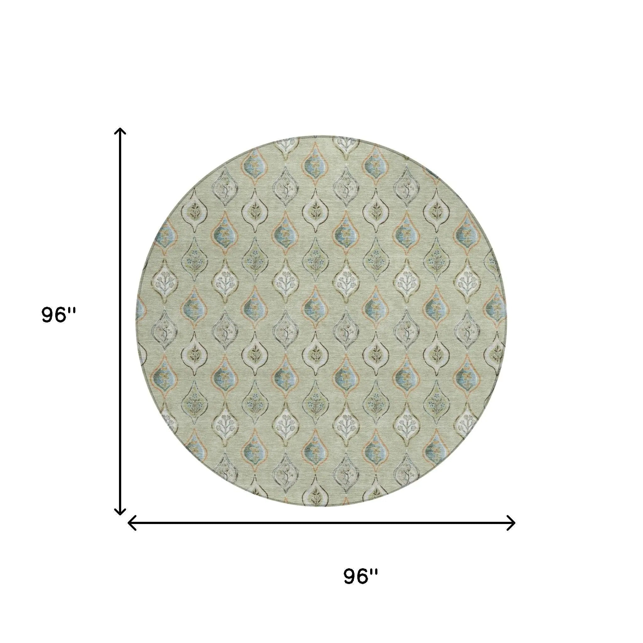 8' Green And Khaki Round Floral Washable Indoor Outdoor Area Rug Homeroots Outdoor