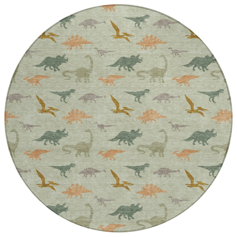 8' Green And Khaki Round Geometric Washable Indoor Outdoor Area Rug Homeroots Outdoor