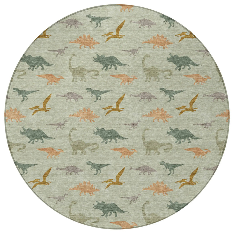 8' Green And Khaki Round Geometric Washable Indoor Outdoor Area Rug Homeroots Outdoor