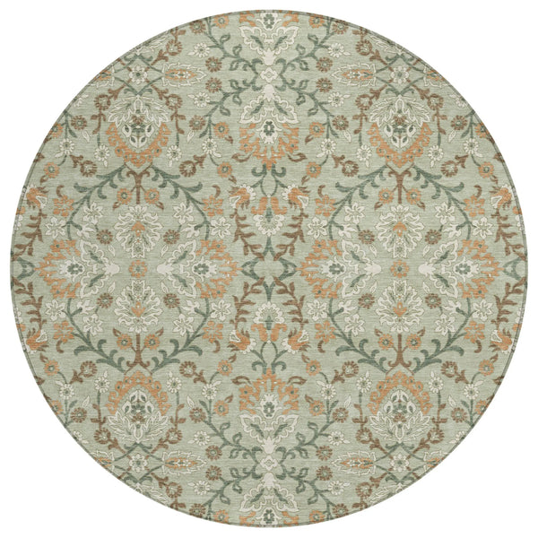 8' Green And Khaki Round Geometric Washable Indoor Outdoor Area Rug Homeroots Outdoor