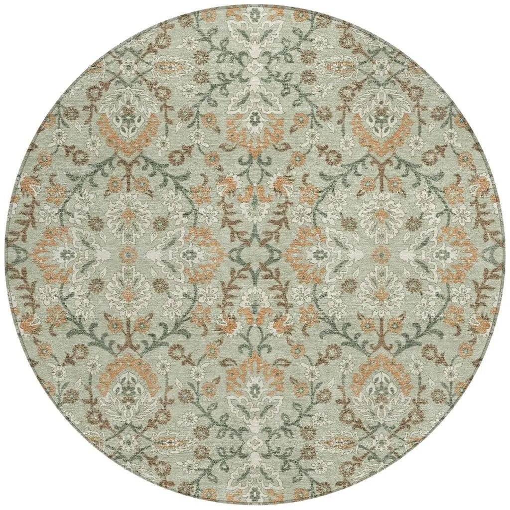 8' Green And Khaki Round Geometric Washable Indoor Outdoor Area Rug Homeroots Outdoor