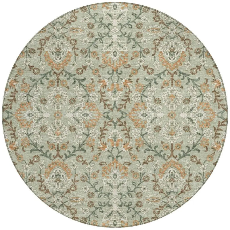 8' Green And Khaki Round Geometric Washable Indoor Outdoor Area Rug Homeroots Outdoor