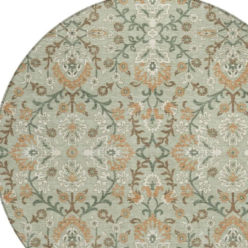 8' Green And Khaki Round Geometric Washable Indoor Outdoor Area Rug Homeroots Outdoor