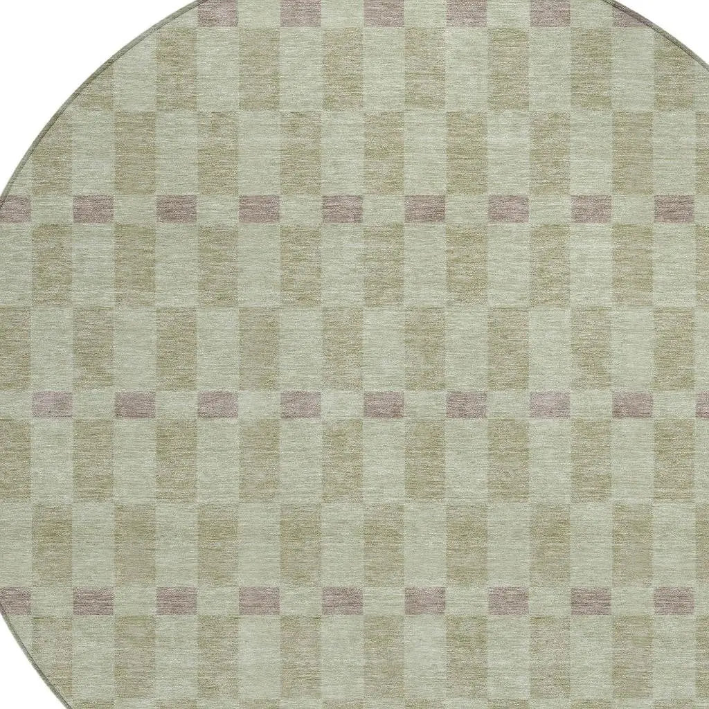 8' Green And Khaki Round Geometric Washable Indoor Outdoor Area Rug Homeroots Outdoor