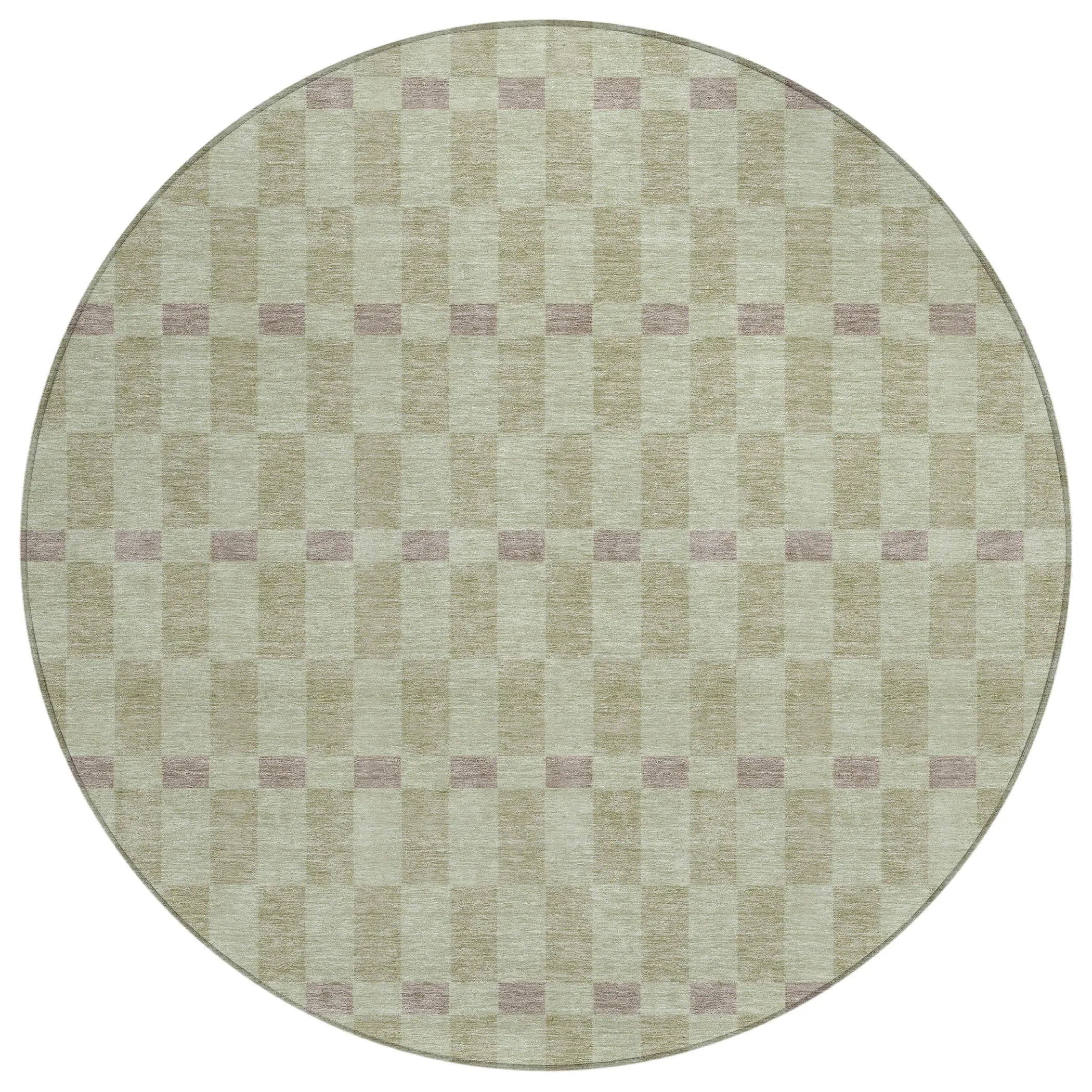 8' Green And Khaki Round Geometric Washable Indoor Outdoor Area Rug Homeroots Outdoor