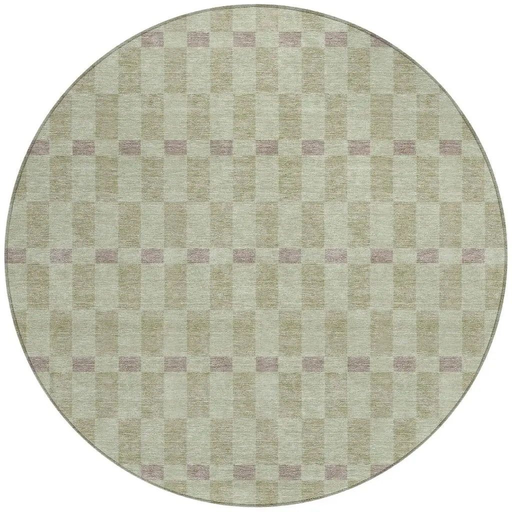 8' Green And Khaki Round Geometric Washable Indoor Outdoor Area Rug Homeroots Outdoor