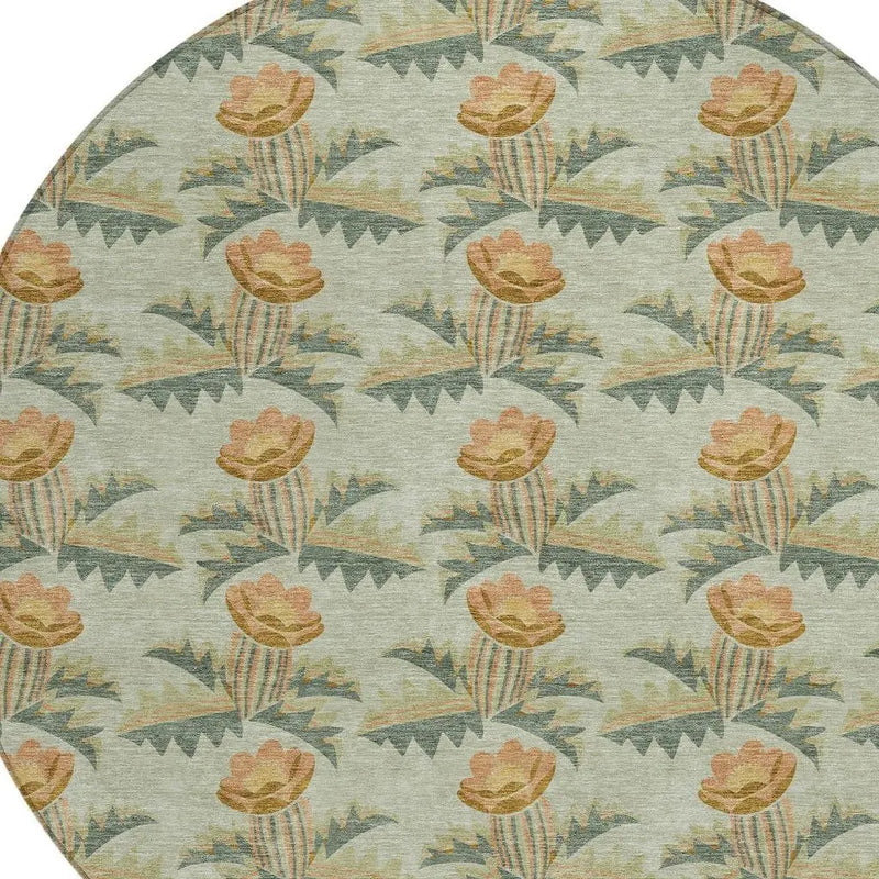 8' Green And Lavender Round Floral Washable Indoor Outdoor Area Rug Homeroots Outdoor