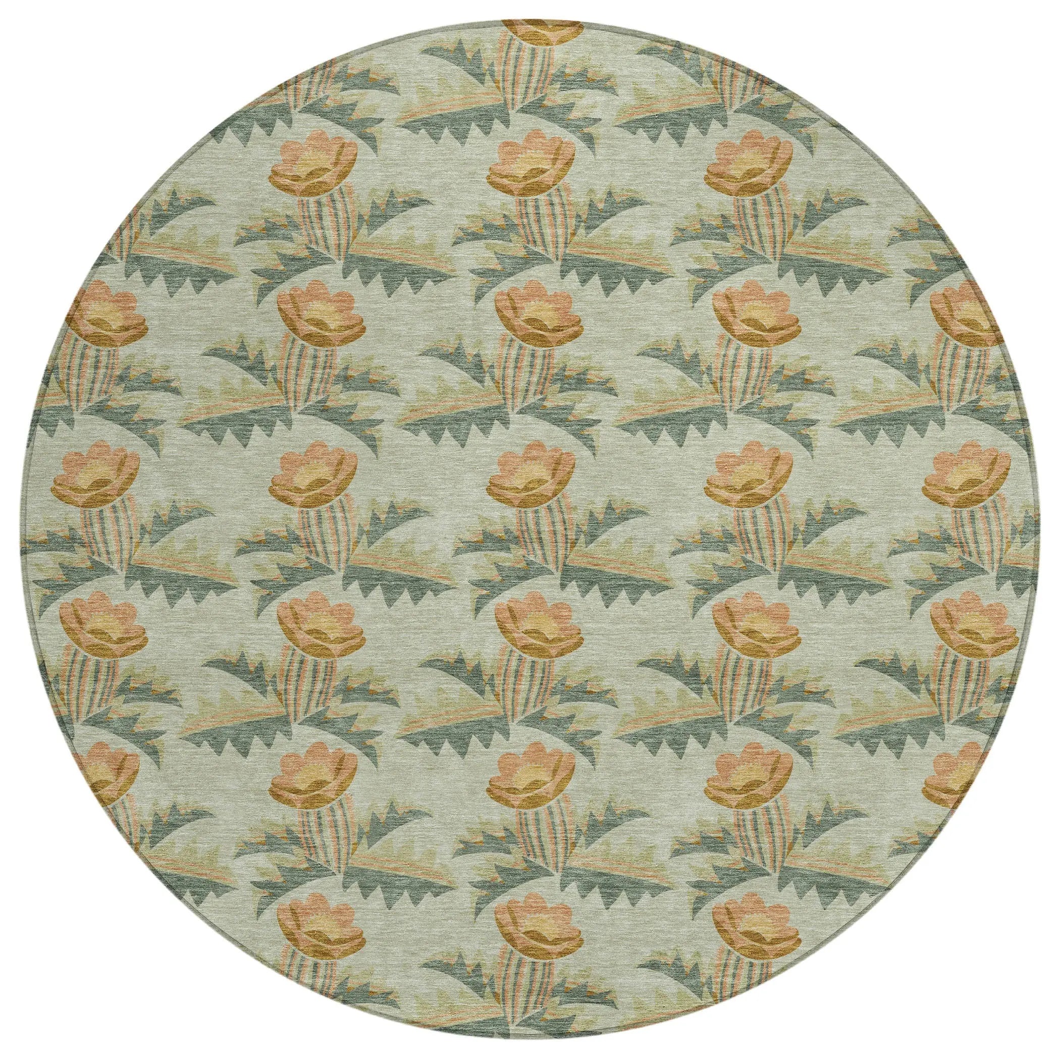 8' Green And Lavender Round Floral Washable Indoor Outdoor Area Rug Homeroots Outdoor
