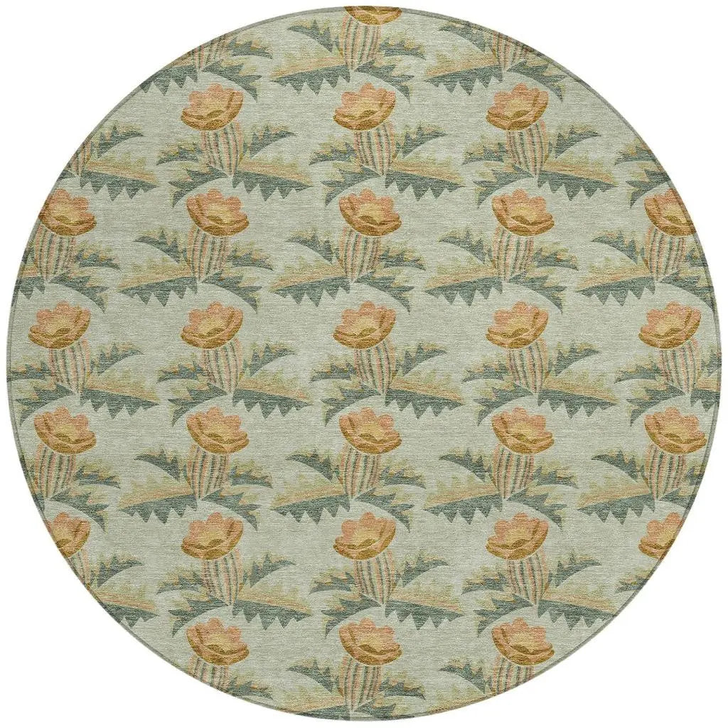 8' Green And Lavender Round Floral Washable Indoor Outdoor Area Rug Homeroots Outdoor