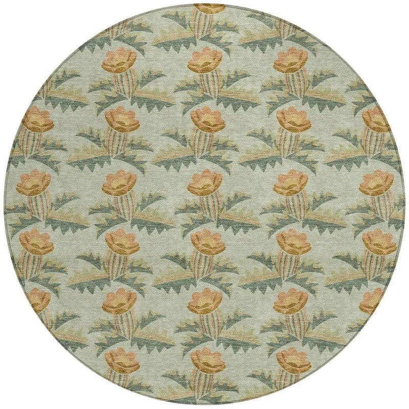8' Green And Lavender Round Floral Washable Indoor Outdoor Area Rug Homeroots Outdoor
