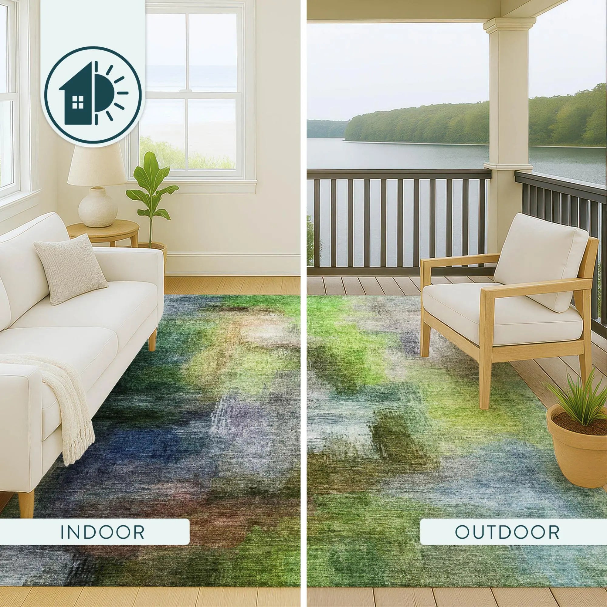 8' Green And Lime Green Round Abstract Washable Indoor Outdoor Area Rug Homeroots Outdoor