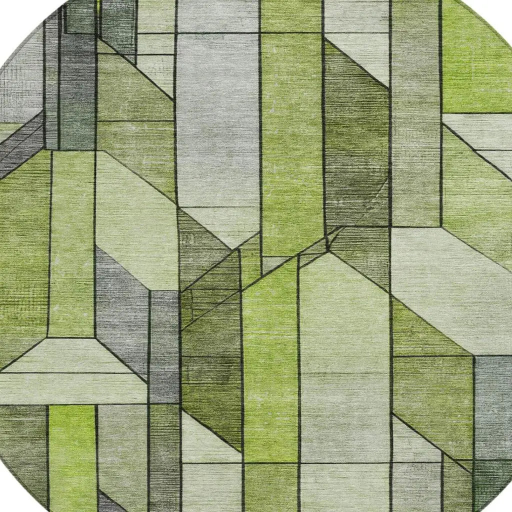 8' Green And Lime Green Round Geometric Washable Indoor Outdoor Area Rug Homeroots Outdoor