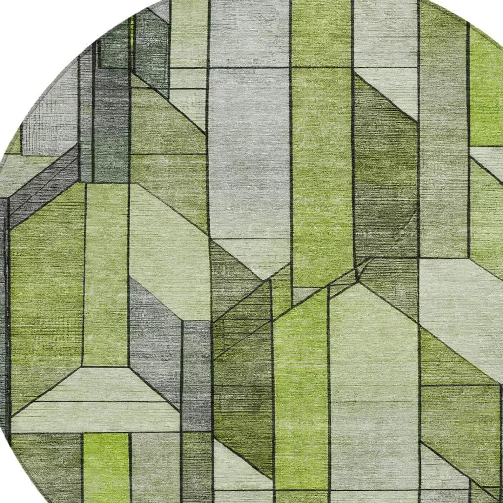 8' Green And Lime Green Round Geometric Washable Indoor Outdoor Area Rug Homeroots Outdoor