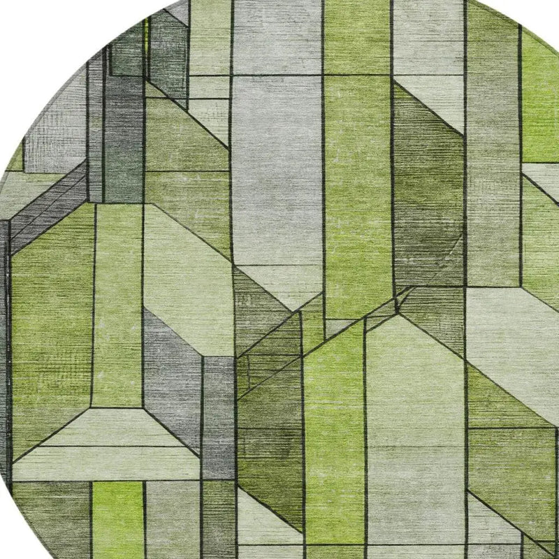 8' Green And Lime Green Round Geometric Washable Indoor Outdoor Area Rug Homeroots Outdoor