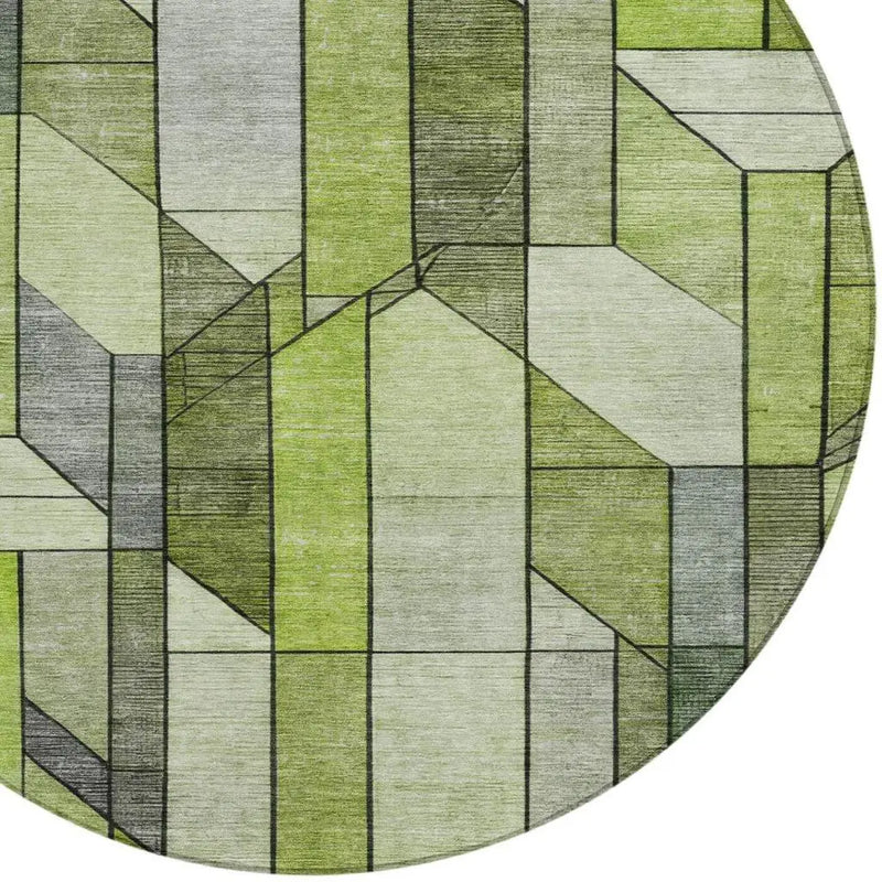 8' Green And Lime Green Round Geometric Washable Indoor Outdoor Area Rug Homeroots Outdoor
